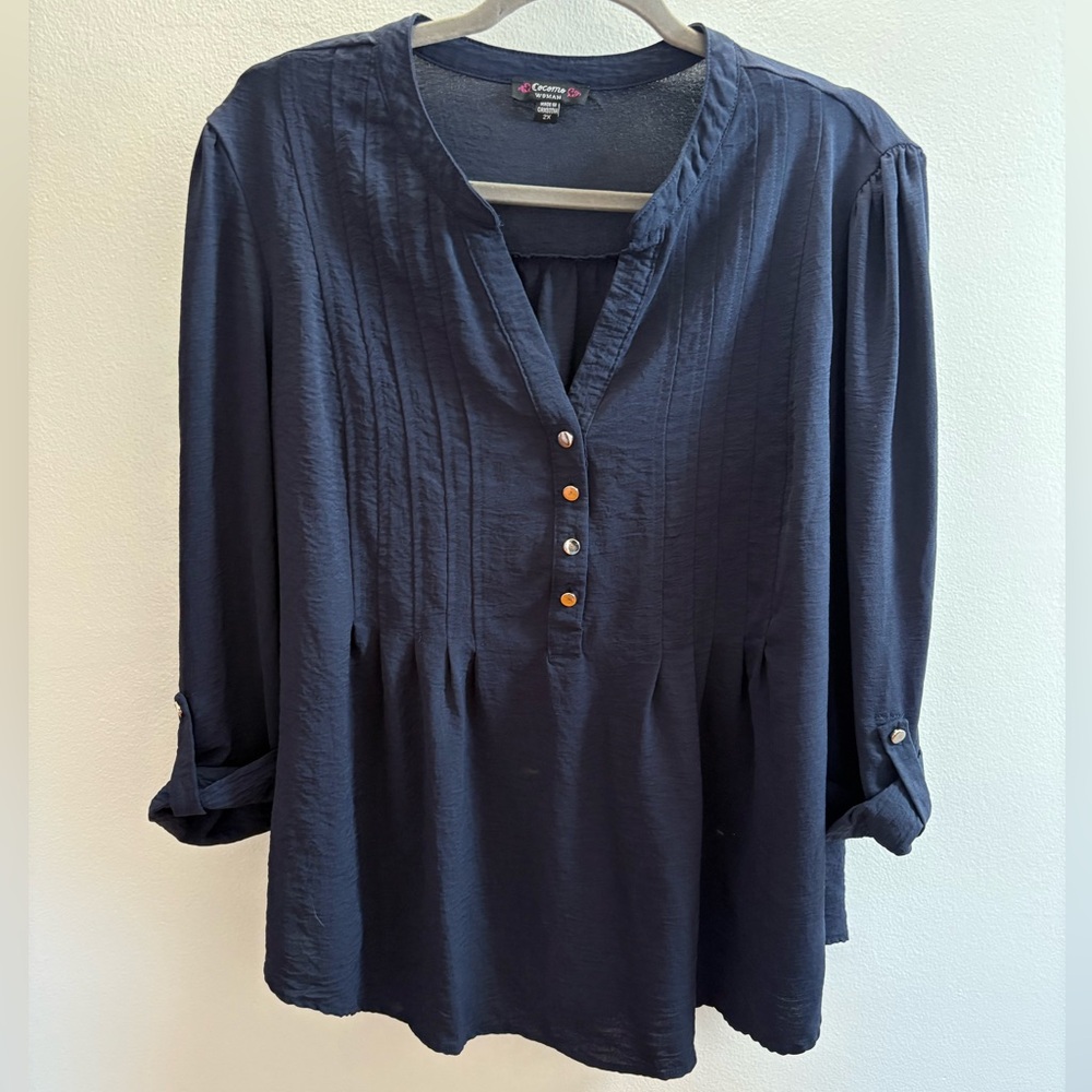 Cocomo Navy Blue V-Neck Blouse 2X